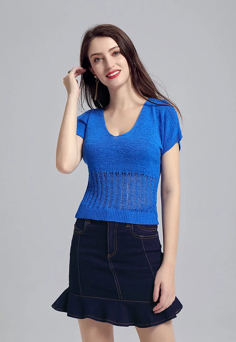 cold shoulder knitted mesh top