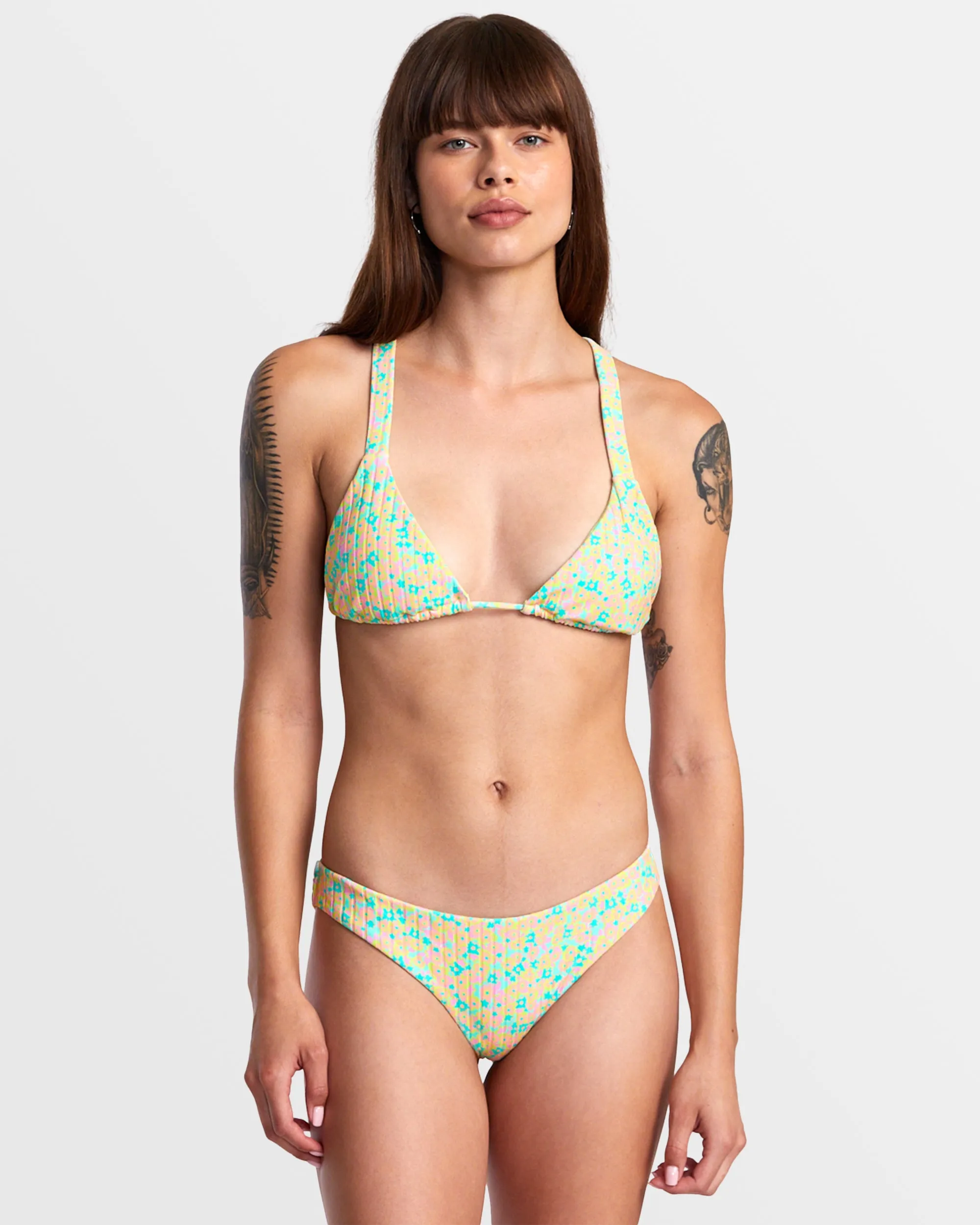 Confetti Wide Crossback Triangle Bikini Top - Neon Green