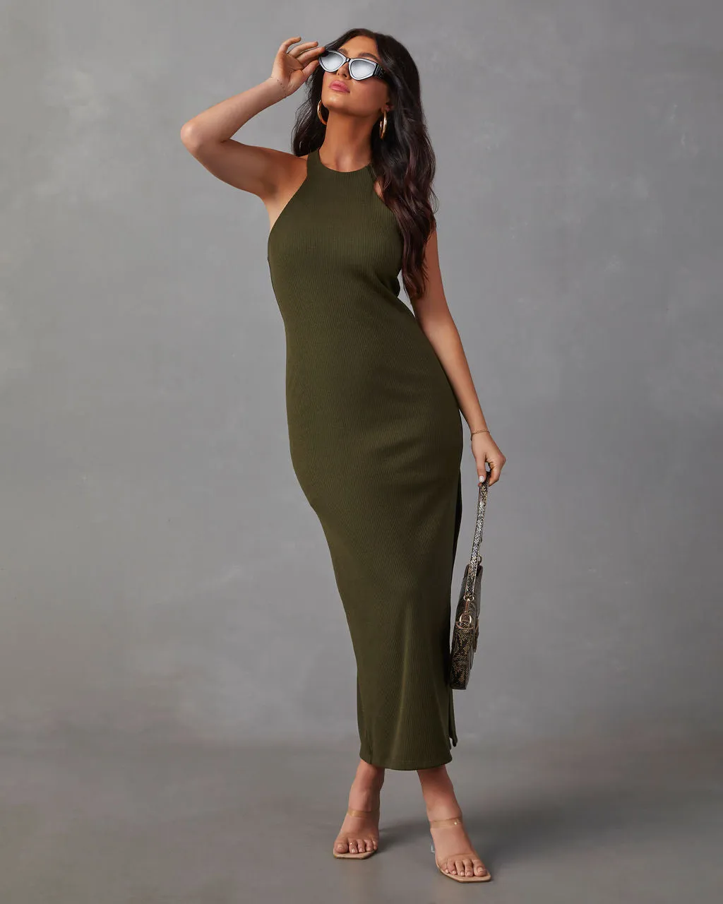 Constancia Ribbed Slit Midi Dress