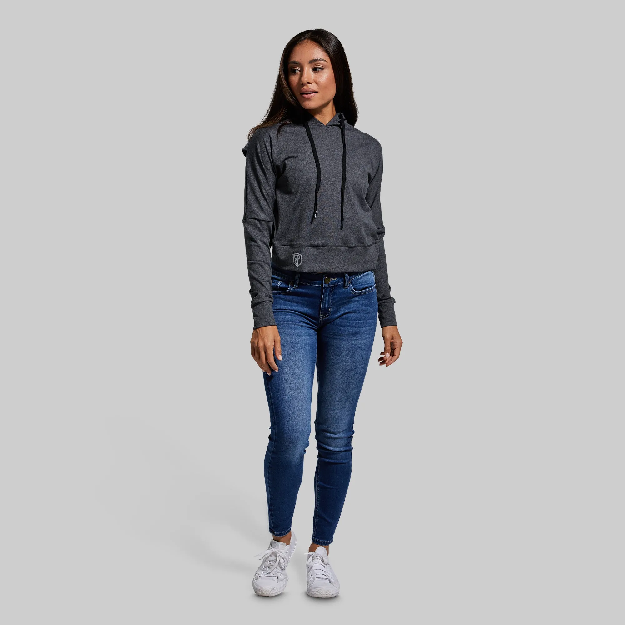 Criss Cross Crop Hoodie (Dark Heather Grey)