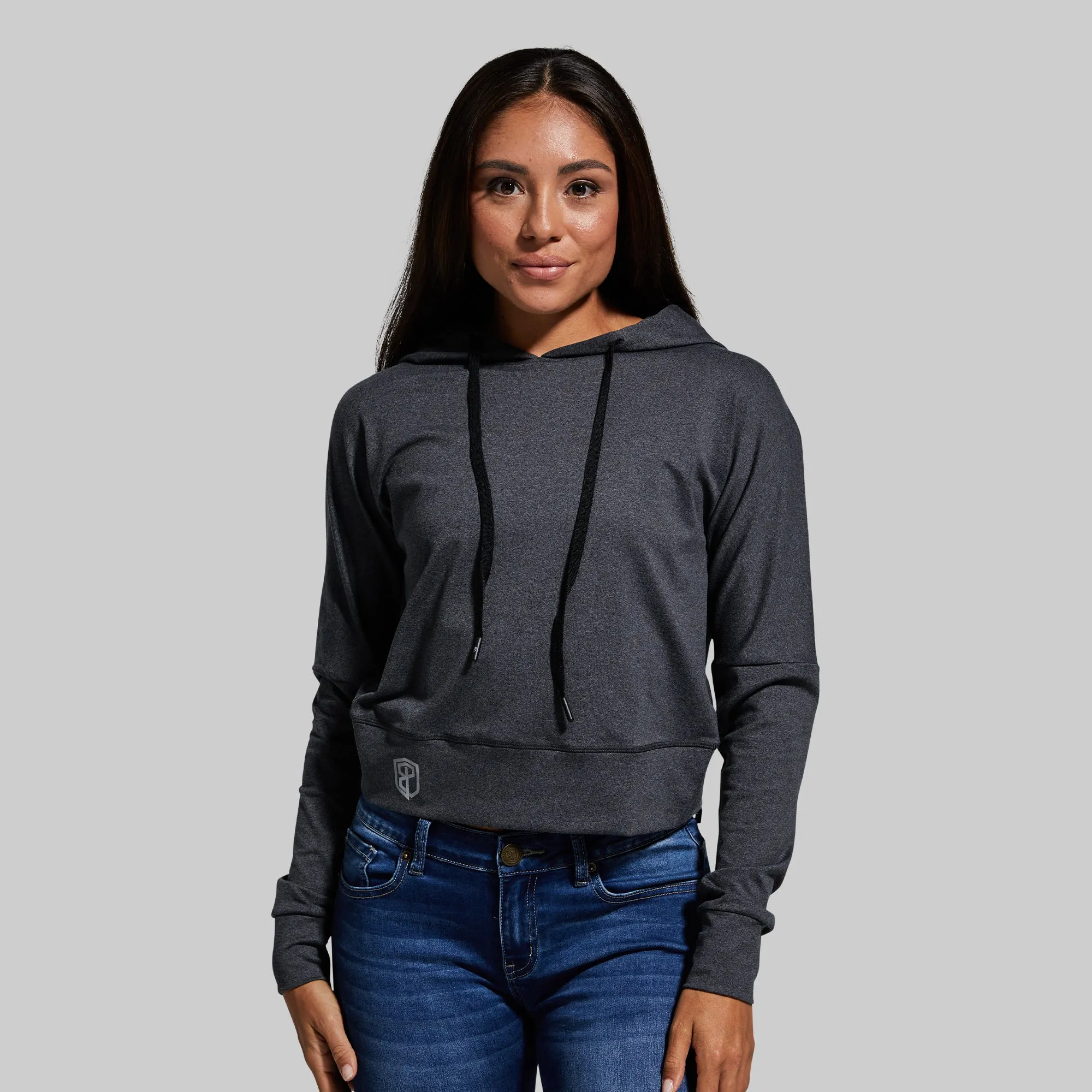 Criss Cross Crop Hoodie (Dark Heather Grey)