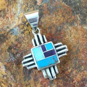 David Rosales Shalako Inlaid Sterling Silver Pendant Cross