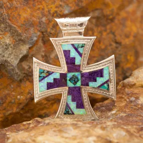 David Rosales Shalako Inlaid Sterling Silver Pendant Cross