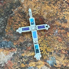 David Rosales Shalako Inlaid Sterling Silver Pendant Cross