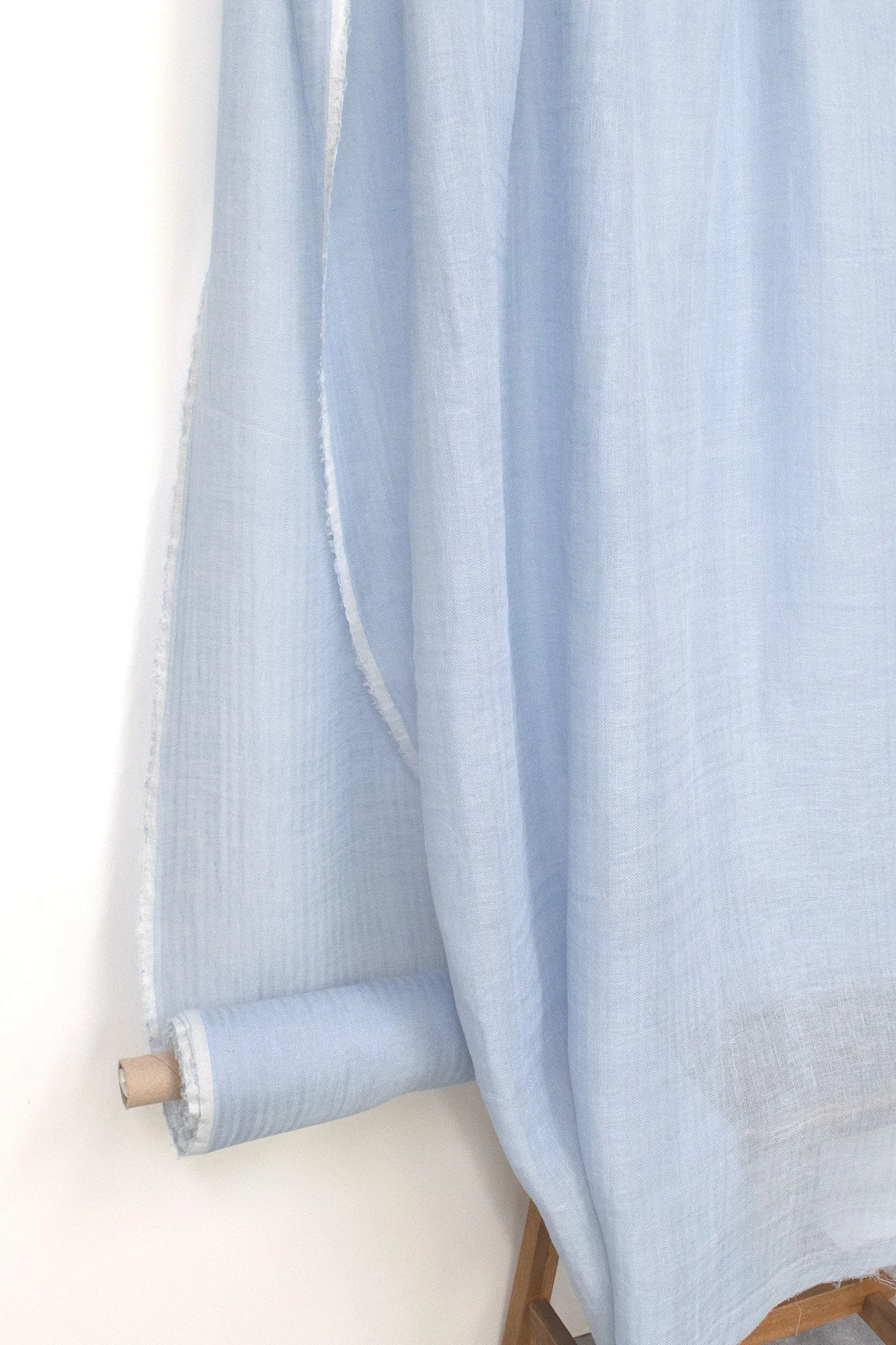 DEADSTOCK Washed Herringbone Linen Voile - cornflower blue