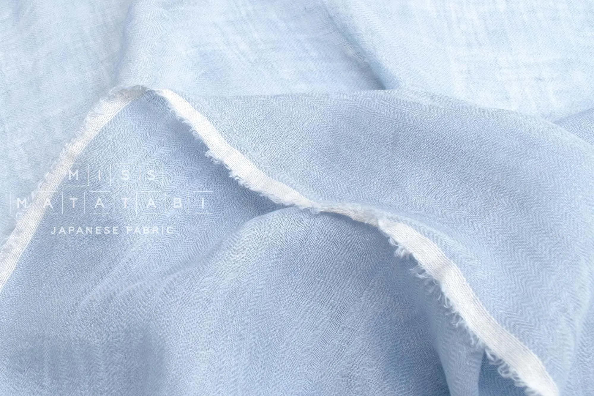 DEADSTOCK Washed Herringbone Linen Voile - cornflower blue