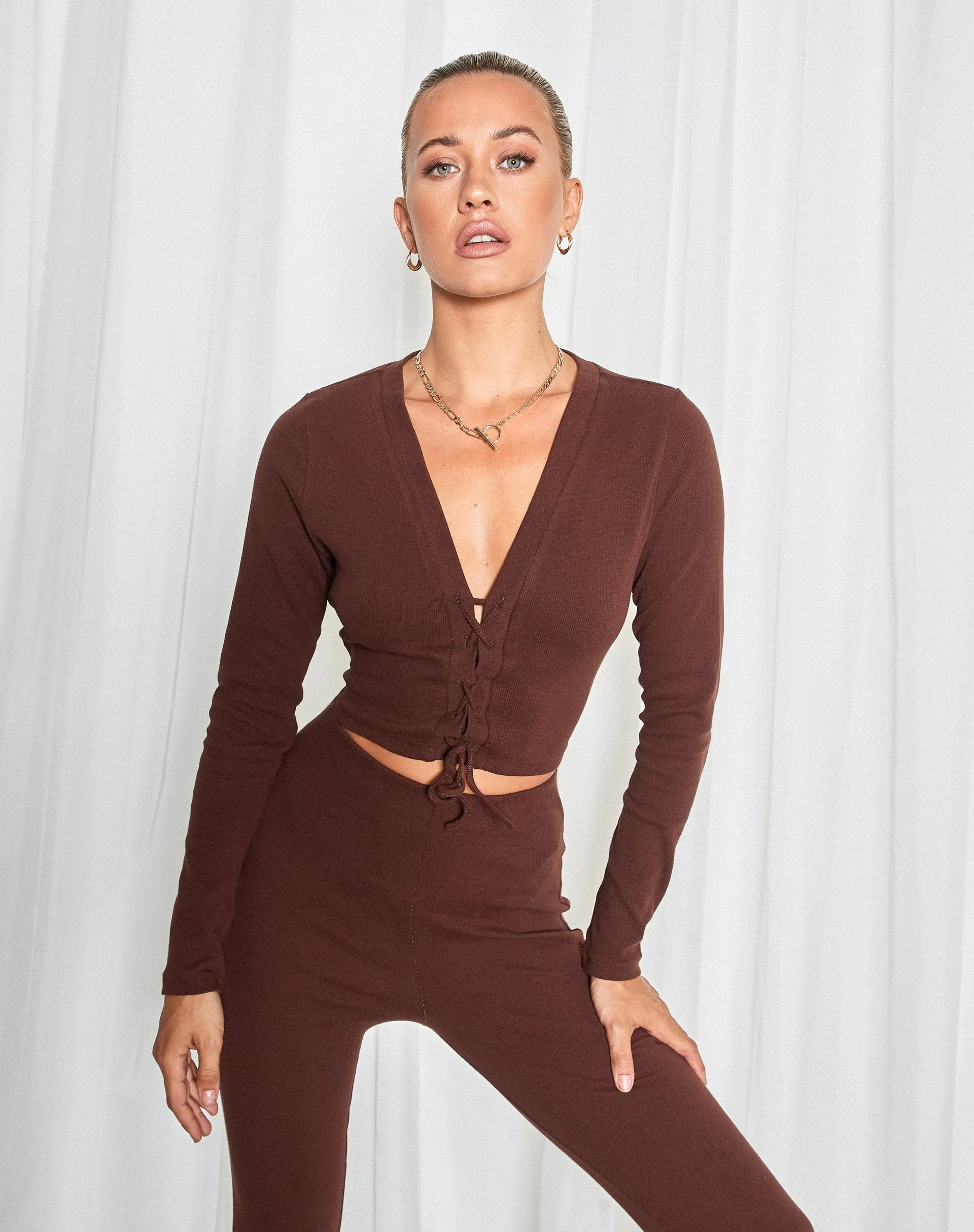 Delona Long Sleeve Top in Brown