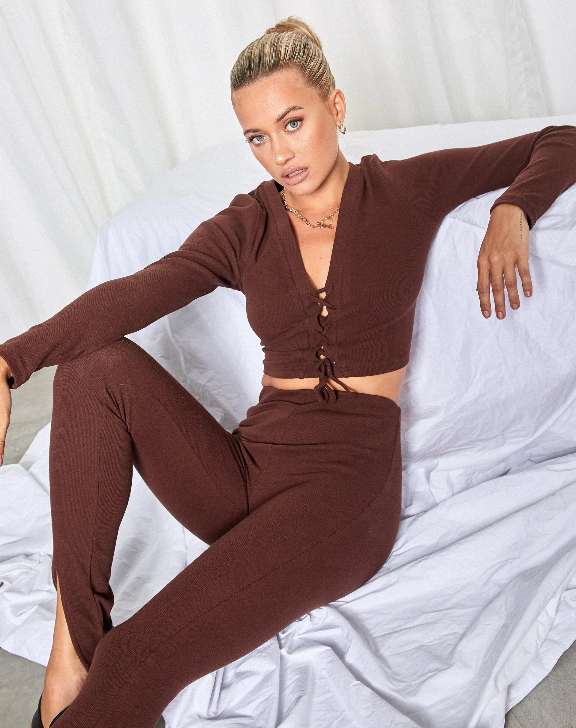 Delona Long Sleeve Top in Brown