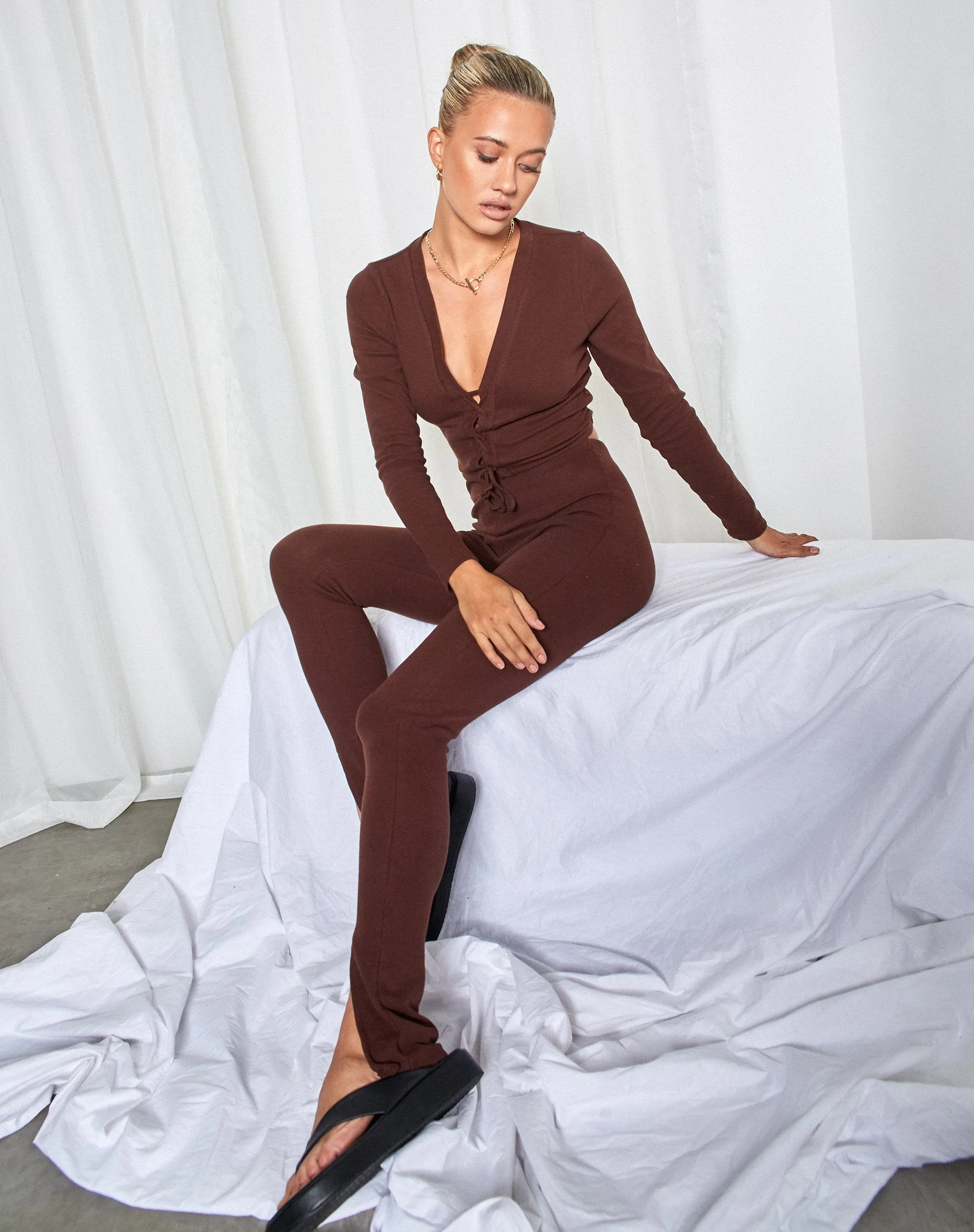 Delona Long Sleeve Top in Brown