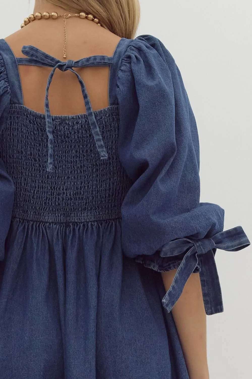 Denim Half Sleeve Square Neck Mini Dress