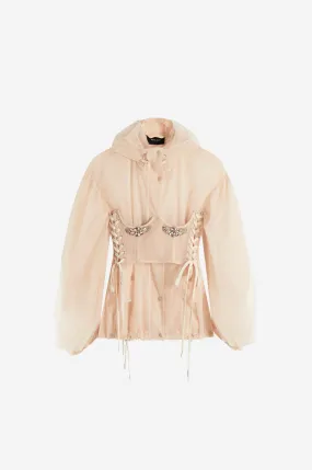 Embellished Sheer Corset Parka