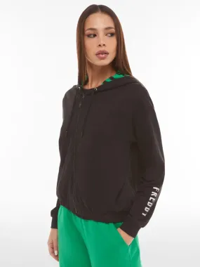 Felpa Freddy full zip con cappuccio in felpa leggera e stampa tigrata nera