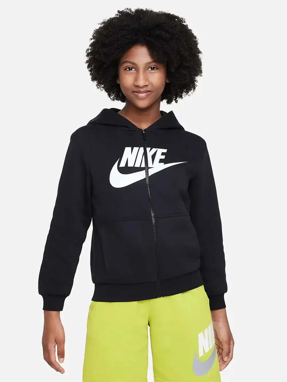 Felpa Nike jr nera full zip con cappuccio e big logo