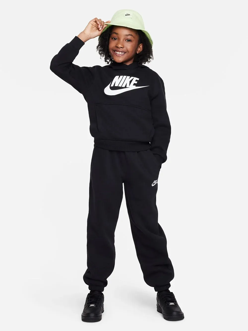 Felpa Nike jr nera full zip con cappuccio e big logo