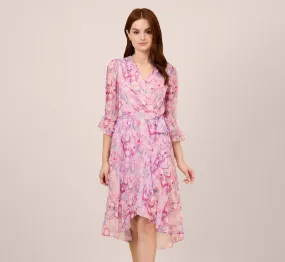 Floral-Printed Chiffon Short Dress In Pink Multi