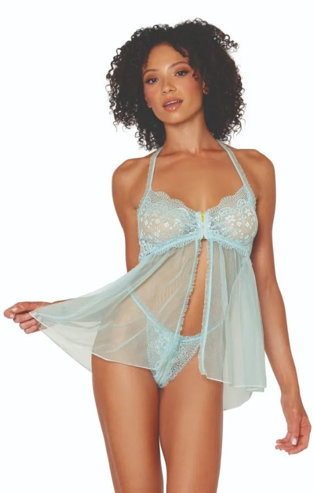 Frilly Mint Lace and Mesh Babydoll Set