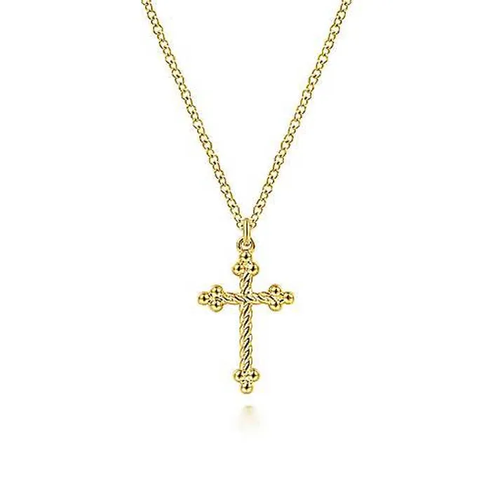 Gabriel & Co. 17 Twisted Rope Cross Pendant Necklace in 14K Yellow Gold