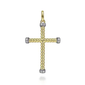 Gabriel & Co. Twisted Rope Cross Pendant with Diamonds in 14K Yellow Gold