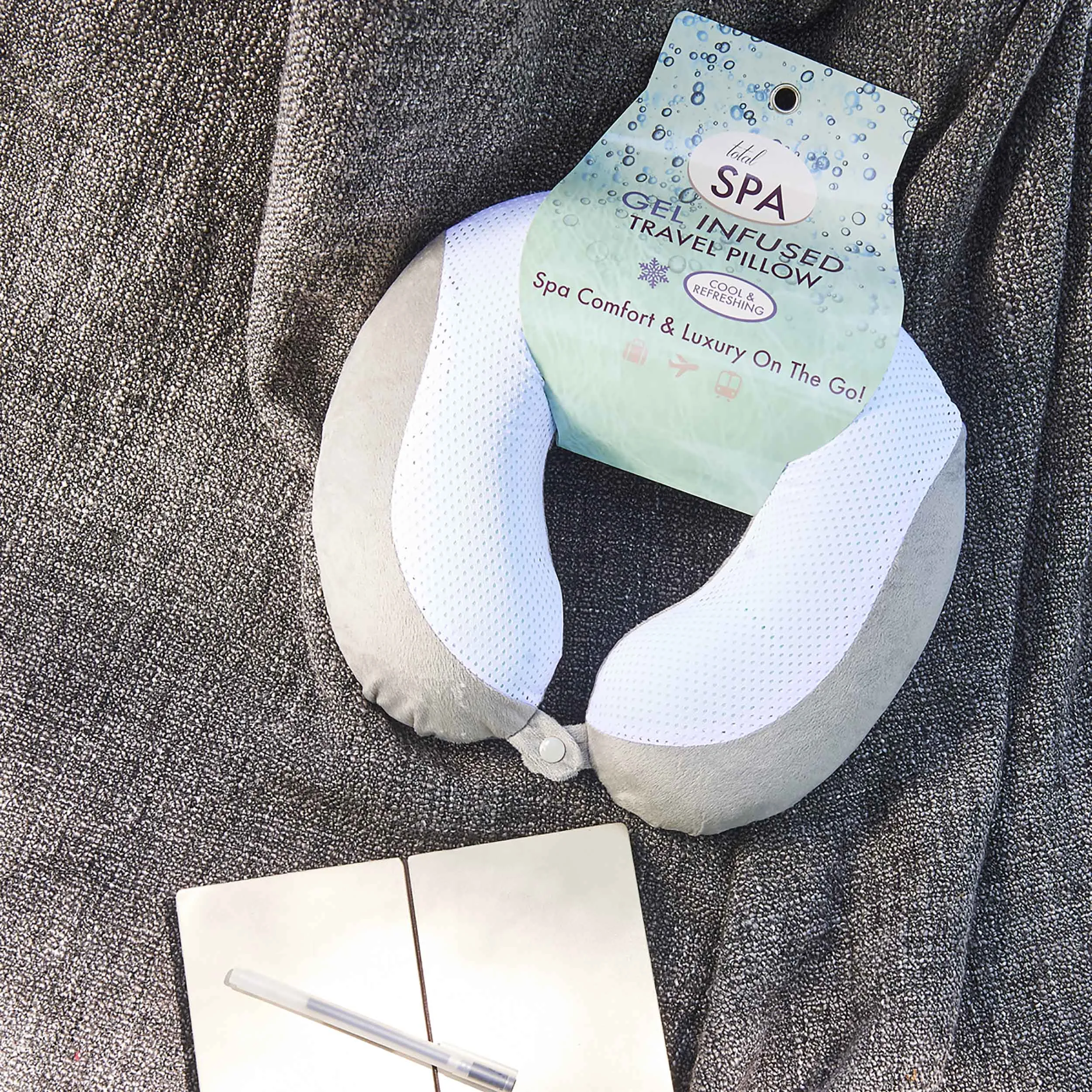 Gel Infused Memory Foam Travel Neck Pillow - Grey