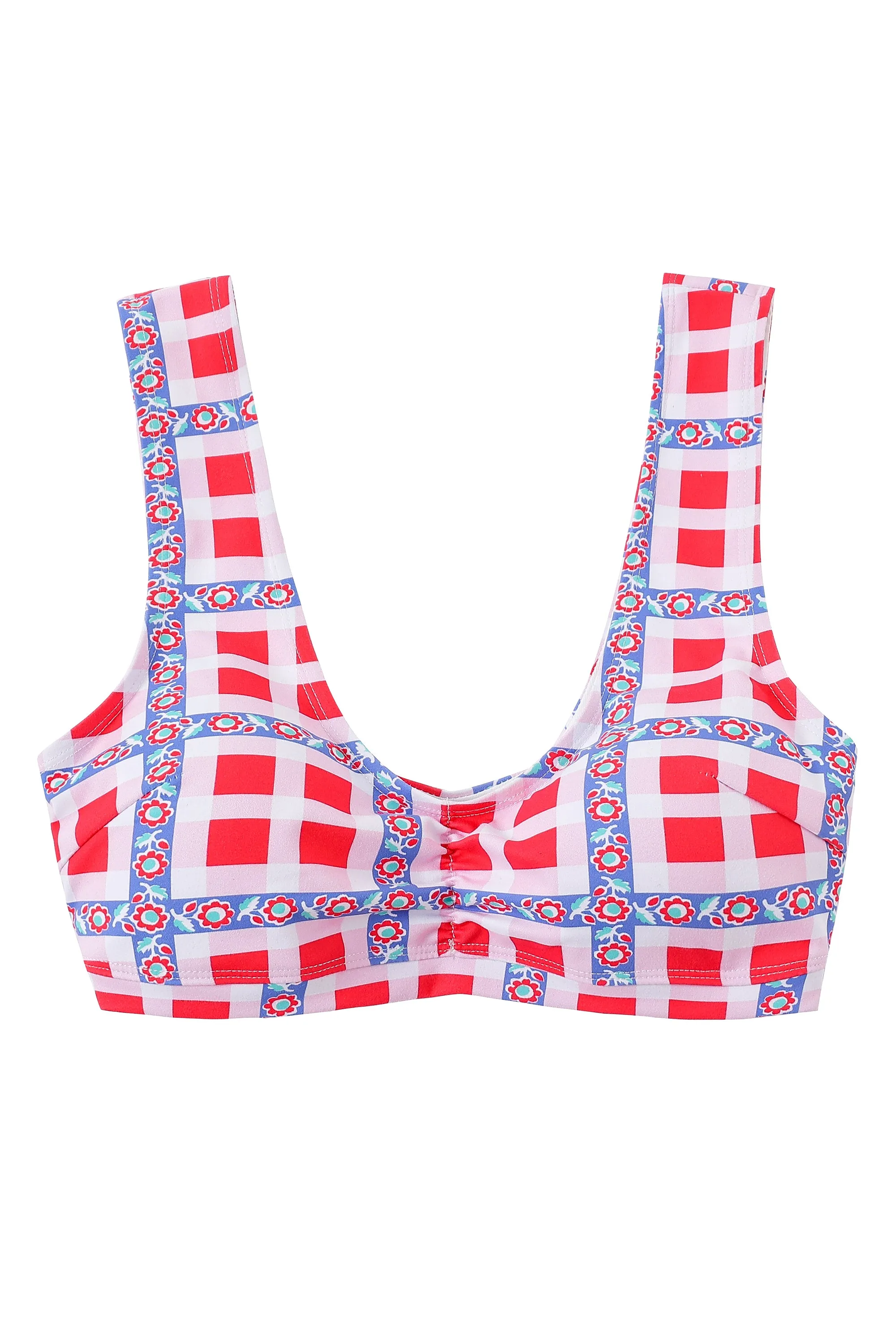 Gingham Ribbon Plaid Yoga/Swim Scrunch Bra