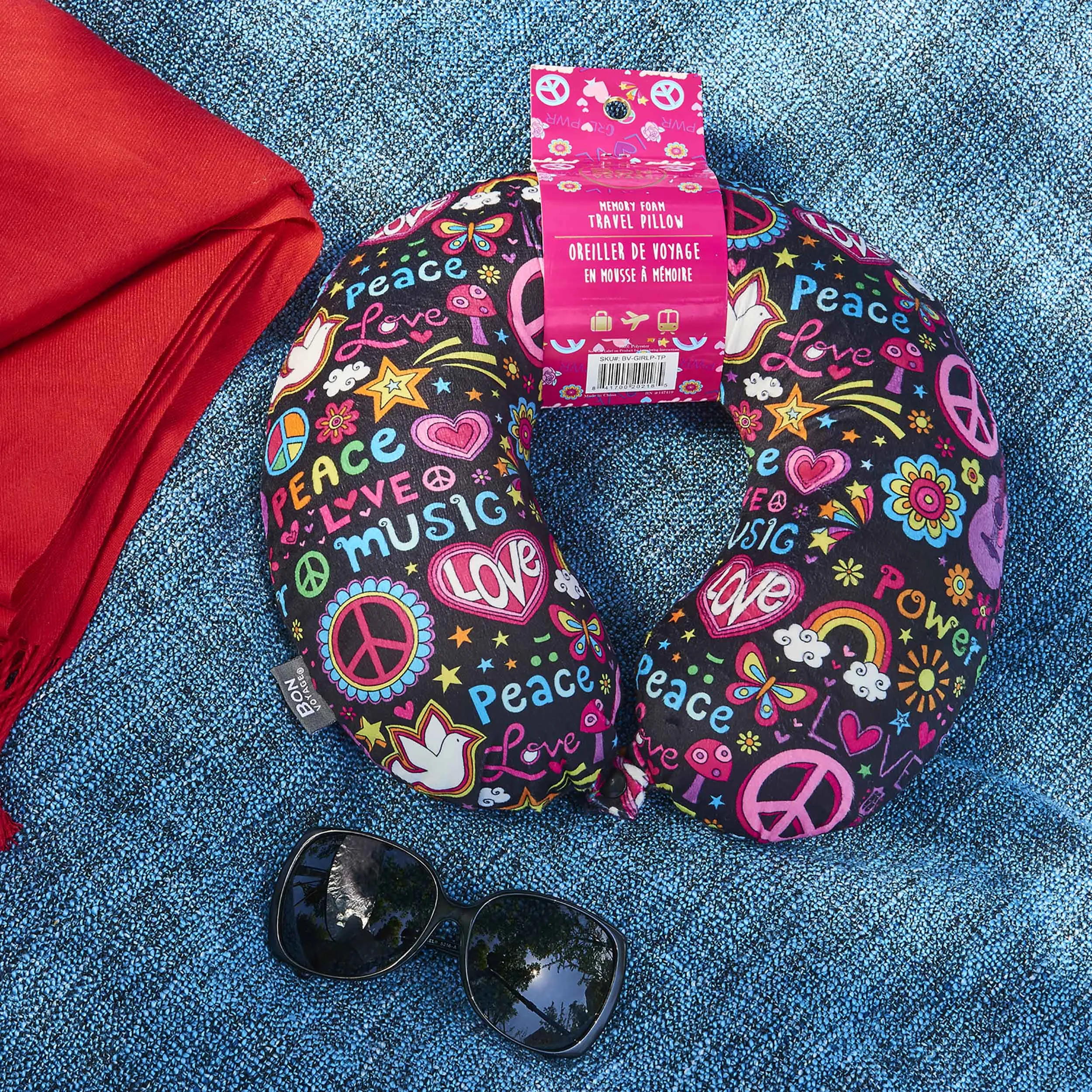 Girls Favorite Memory Foam Travel Neck Pillow - Peace Love