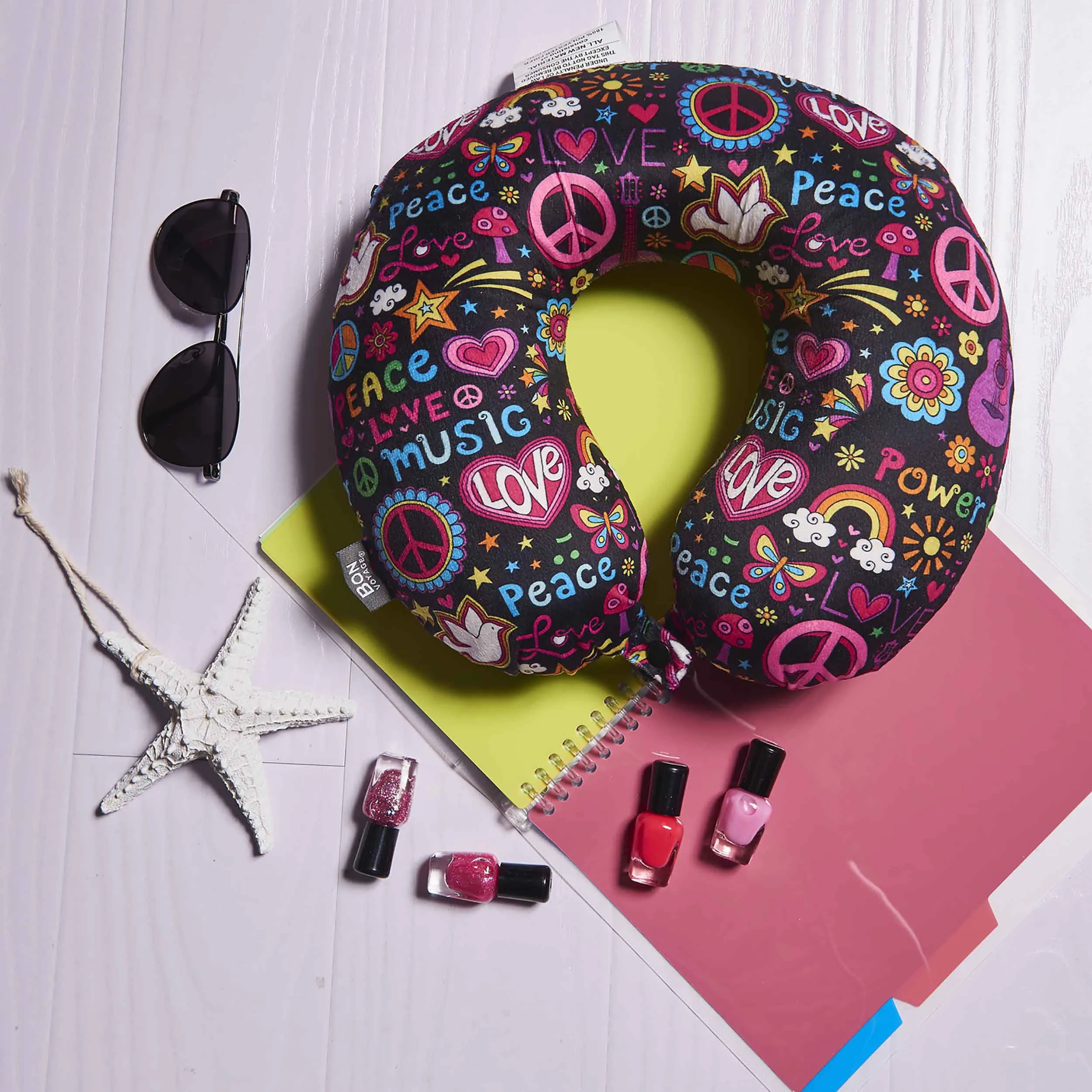 Girls Favorite Memory Foam Travel Neck Pillow - Peace Love