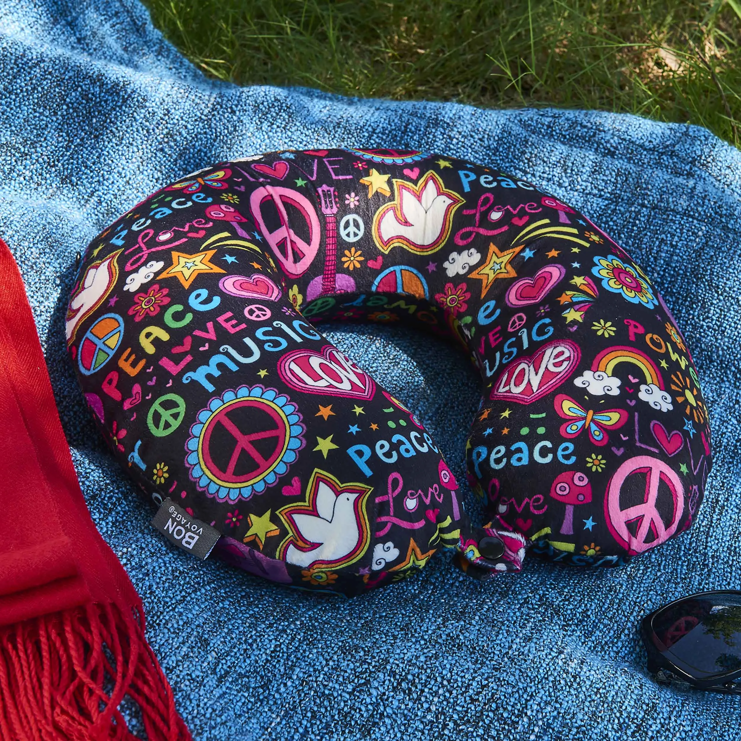 Girls Favorite Memory Foam Travel Neck Pillow - Peace Love