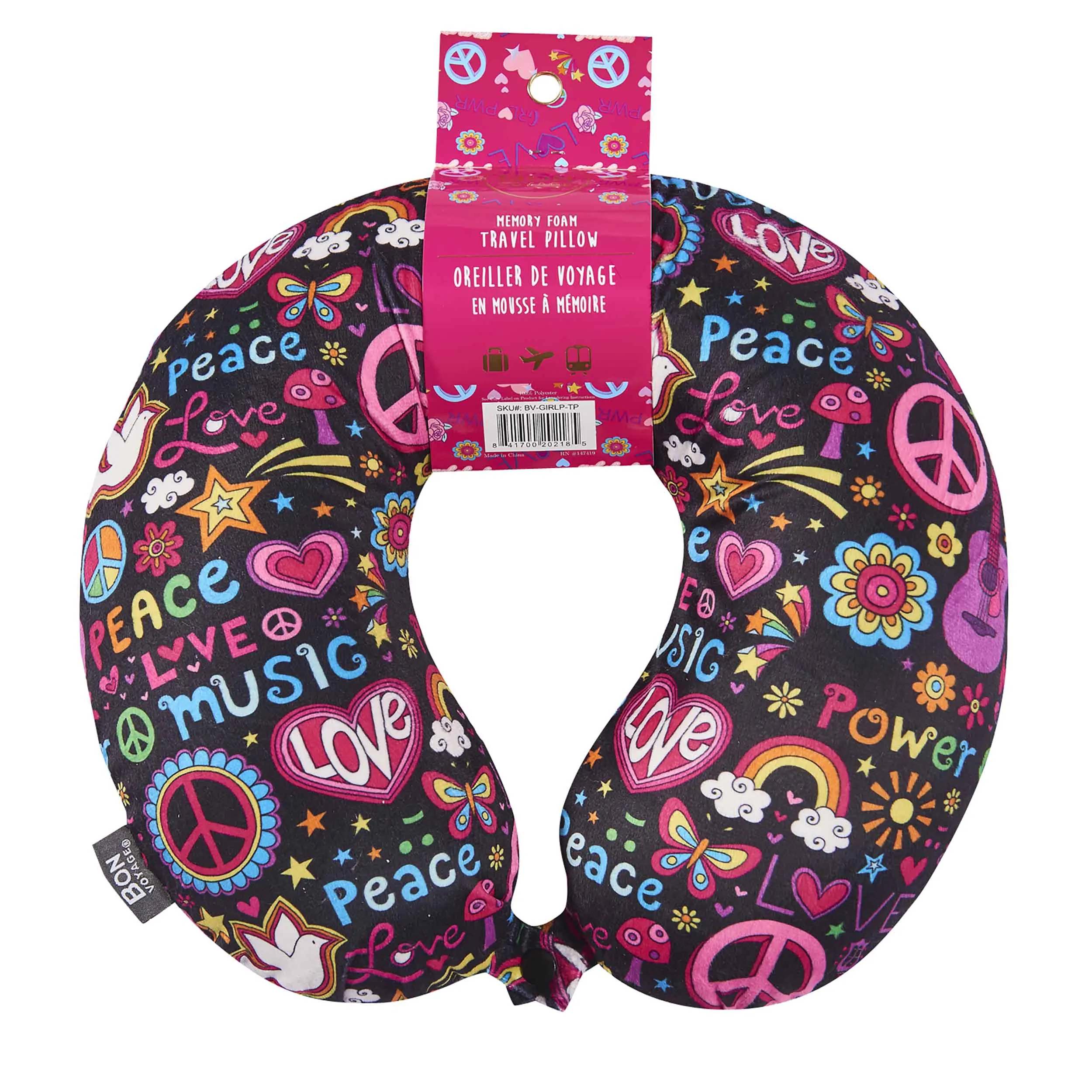 Girls Favorite Memory Foam Travel Neck Pillow - Peace Love