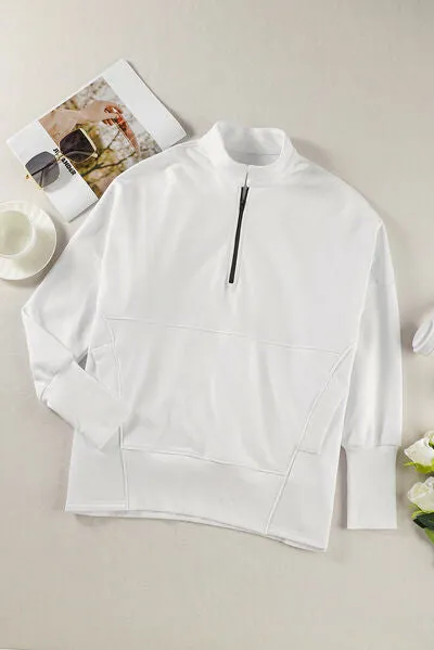 Half Zip Pocketed Dropped Shoulder Sweatshirt