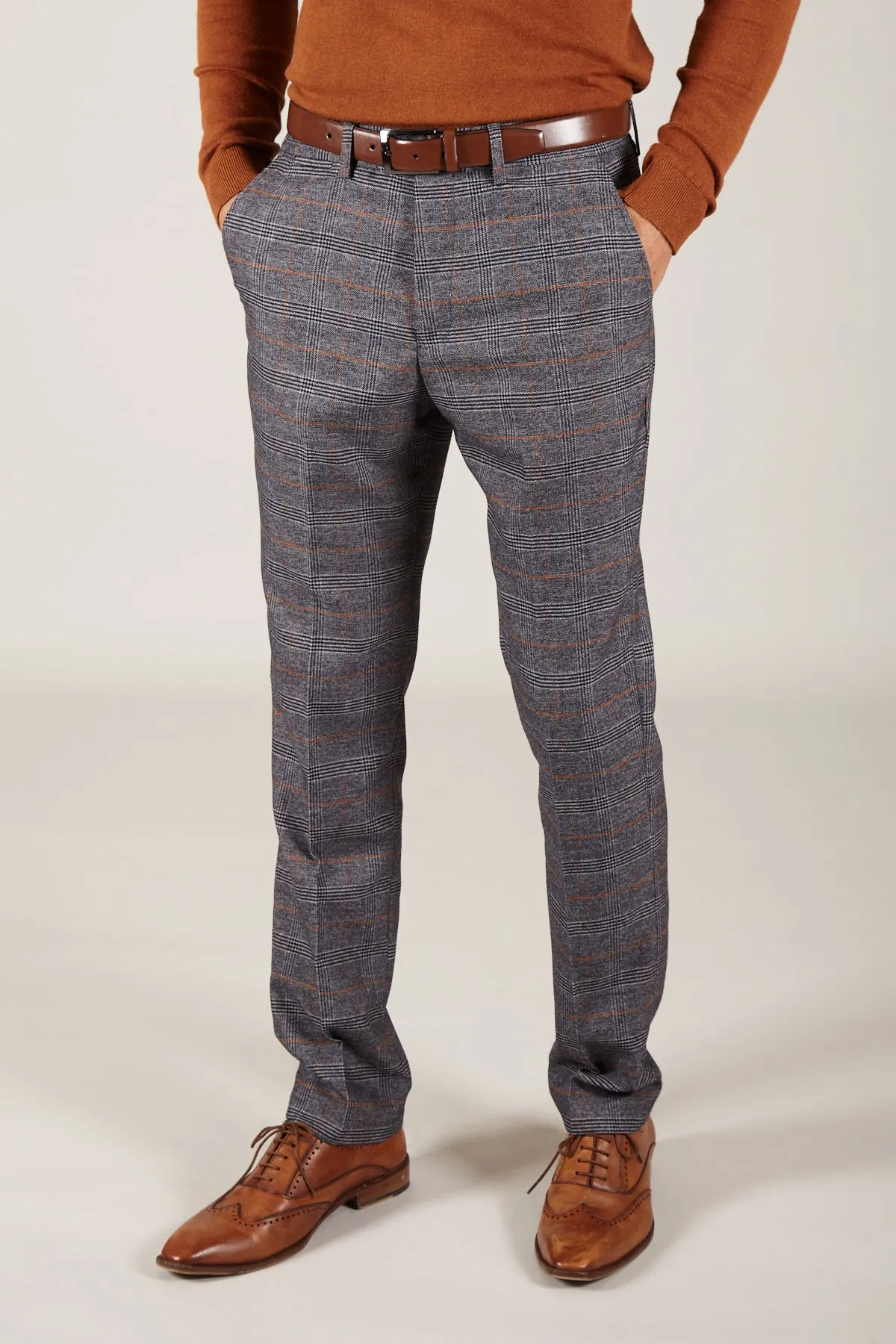 JENSON - Grey Check Suit With KELVIN Tan Waistcoat