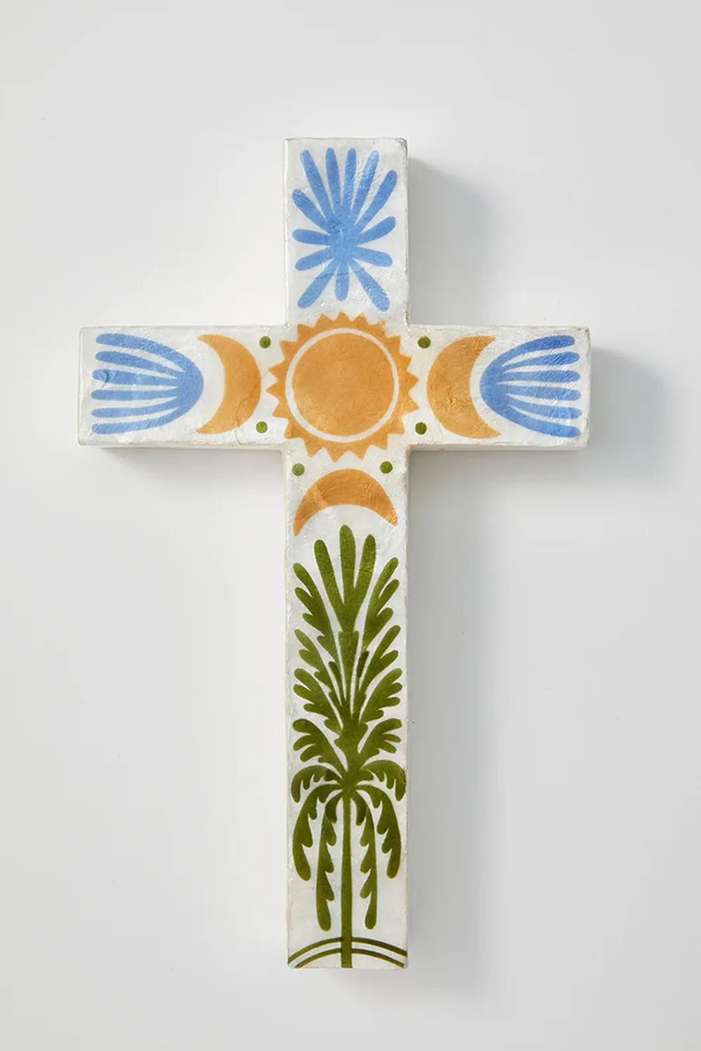 JONES & CO TULUM CROSS LARGE GREEN PALM WALL ART