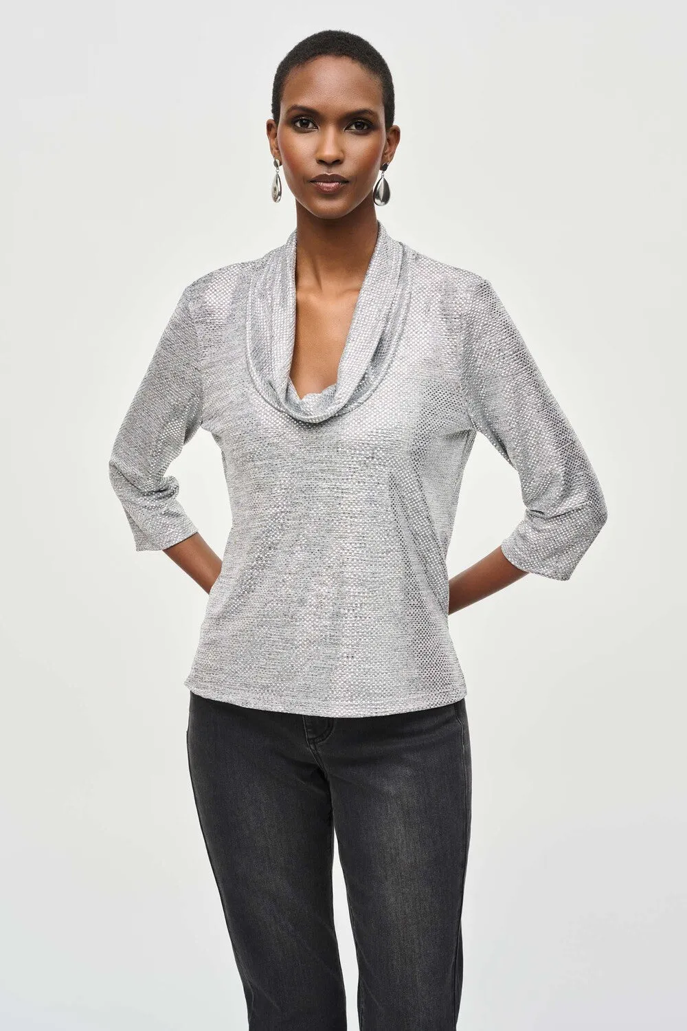 Joseph Ribkoff, 243167 Casual Cowl Neck Top, Silver