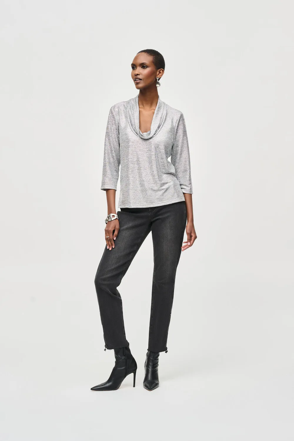 Joseph Ribkoff, 243167 Casual Cowl Neck Top, Silver