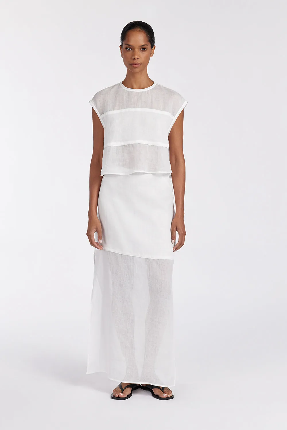 KAI WHITE RAMIE MIDI SKIRT