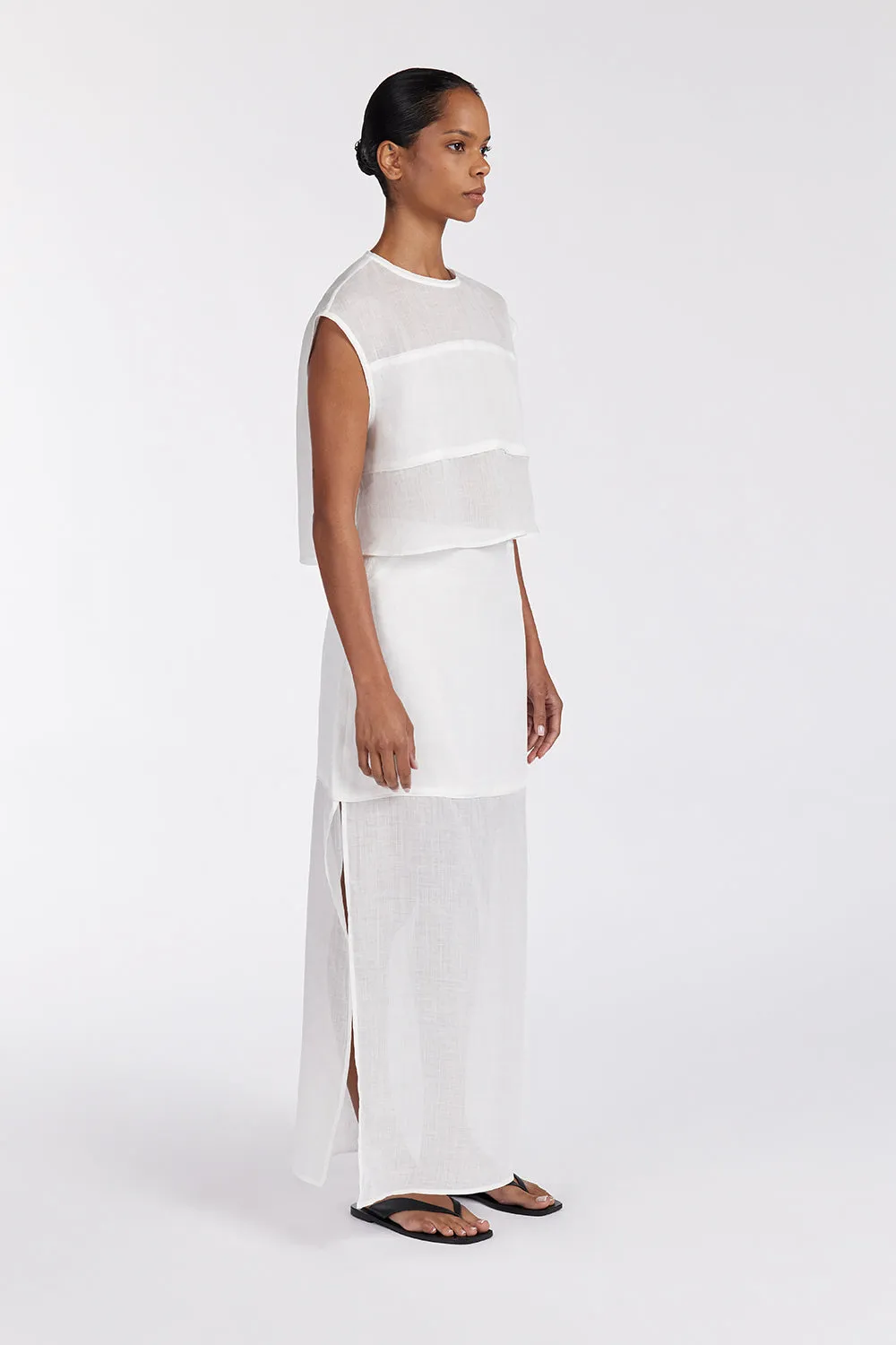 KAI WHITE RAMIE MIDI SKIRT