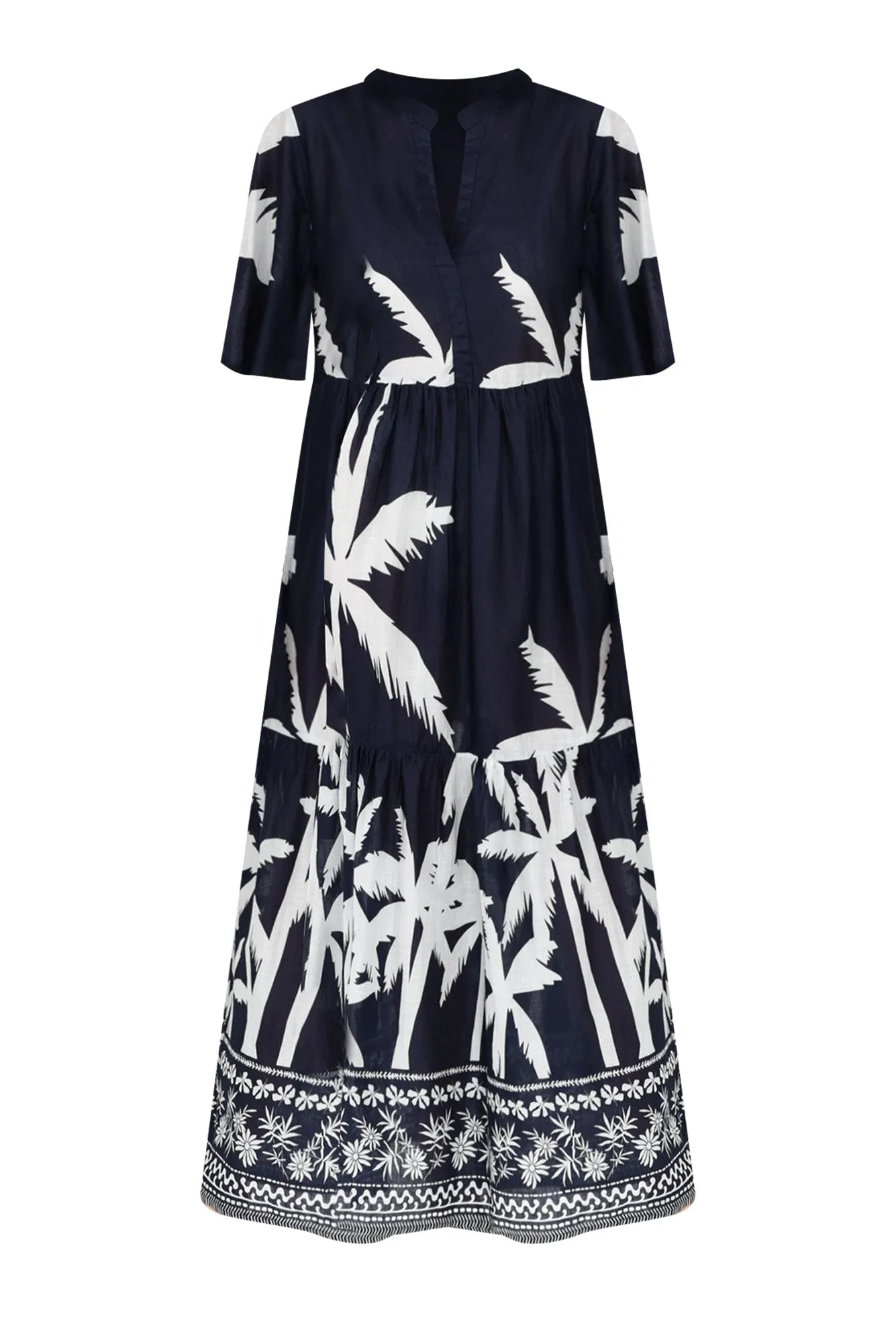 Lestelle Navy Palm Cotton Tie Dress