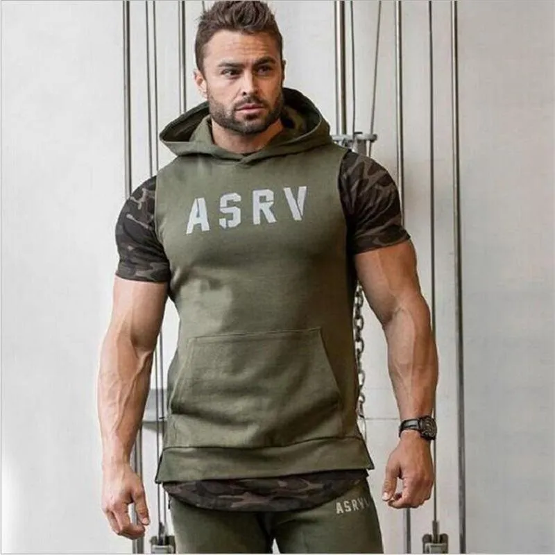 Mens ASRV Special Forces Muscle Hooded Vest Singlets Tank Tops Stringer Bodybuilding Fitness Clothes Sleeveless Shirts