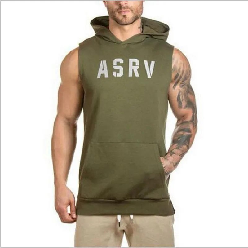 Mens ASRV Special Forces Muscle Hooded Vest Singlets Tank Tops Stringer Bodybuilding Fitness Clothes Sleeveless Shirts