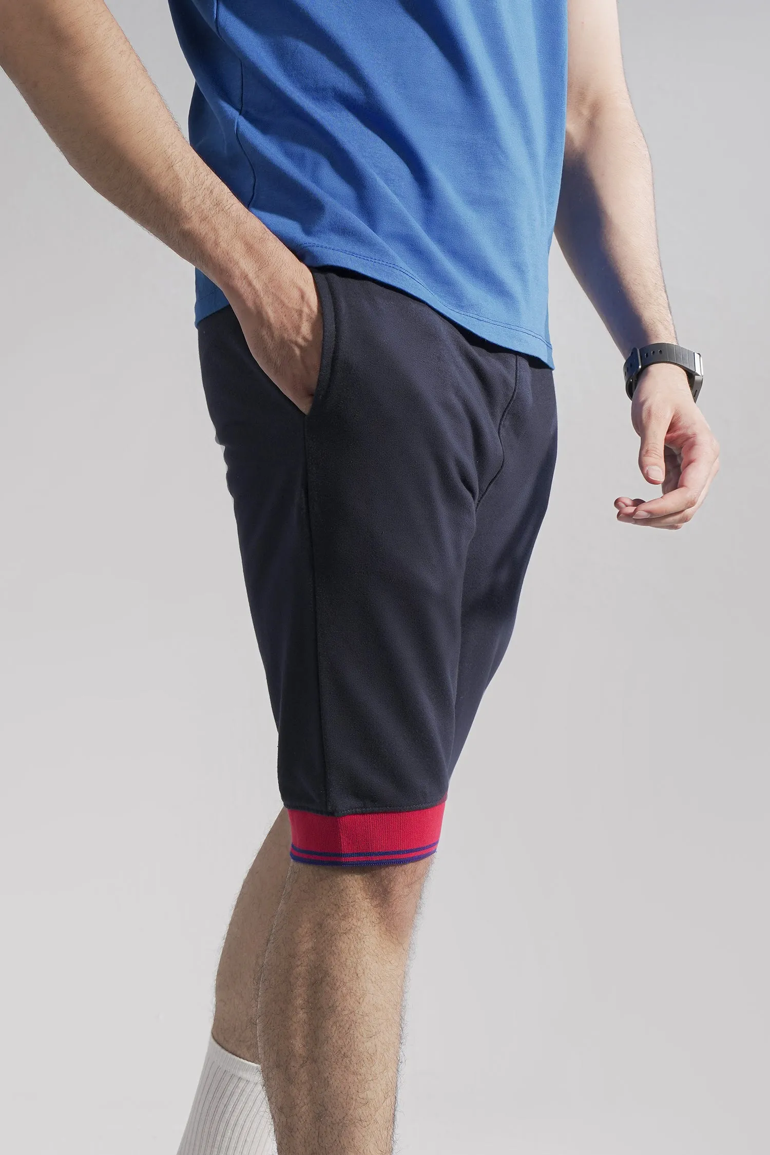 Men'S Navy Shorts With Elasticated Hem