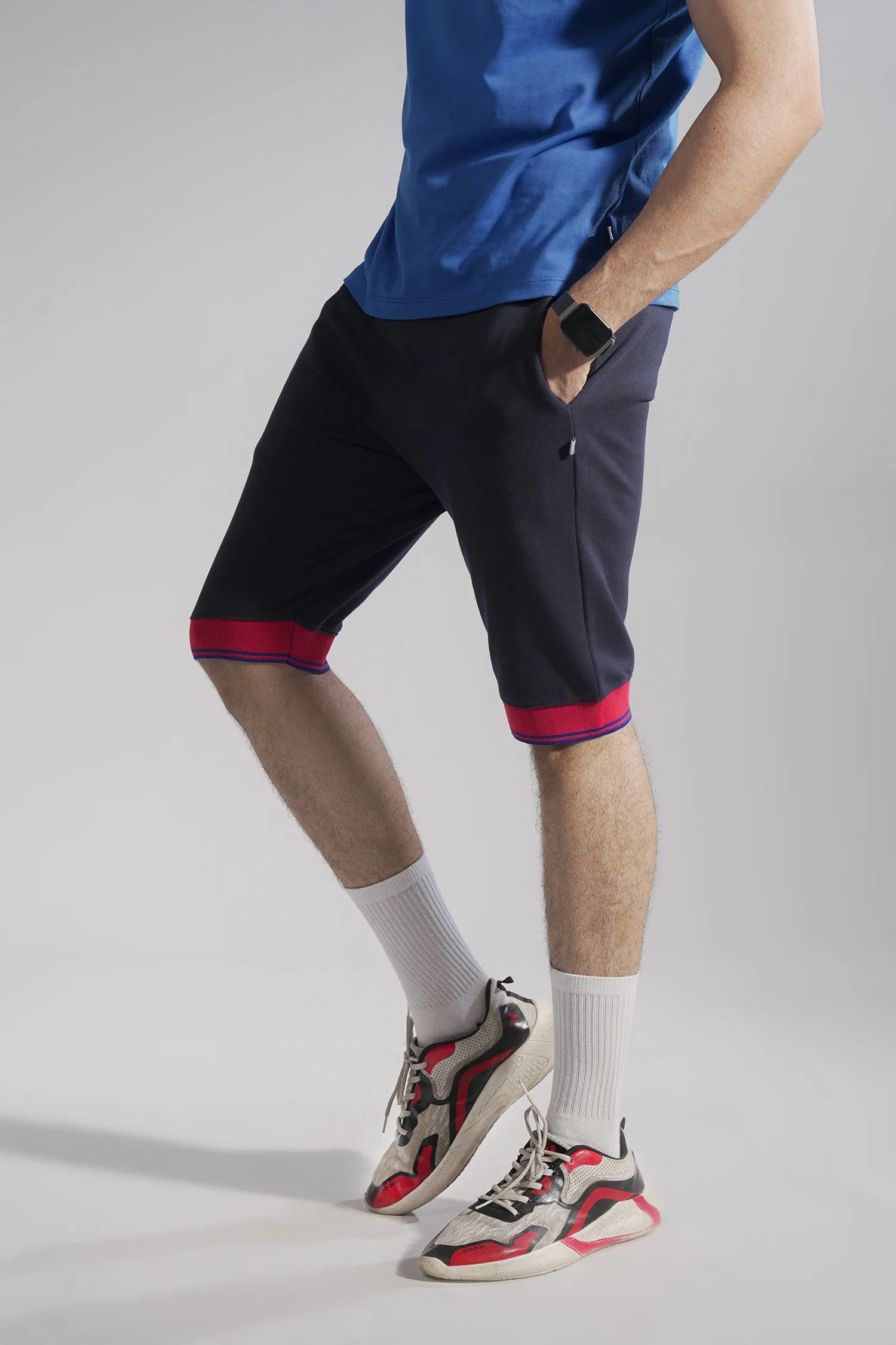 Men'S Navy Shorts With Elasticated Hem