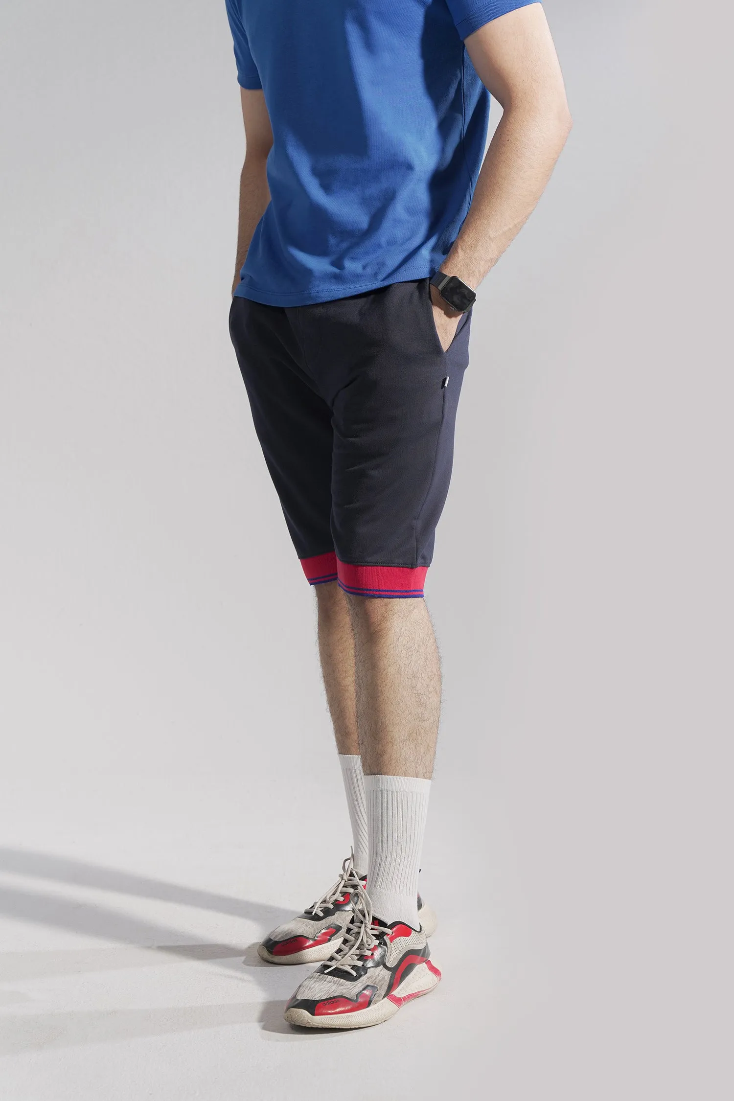 Men'S Navy Shorts With Elasticated Hem