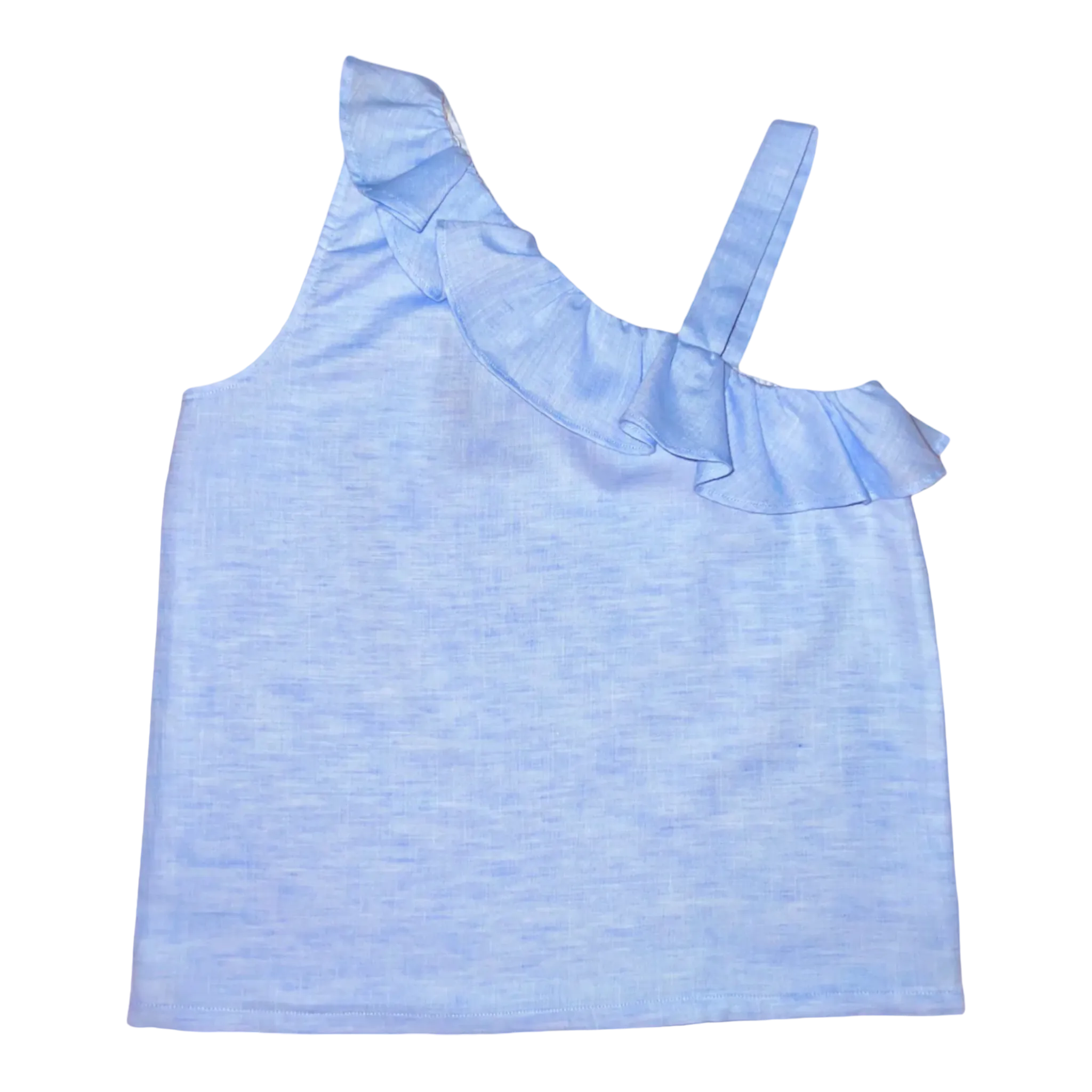 Millie Ruffle Top –Bluffton Blue Linen