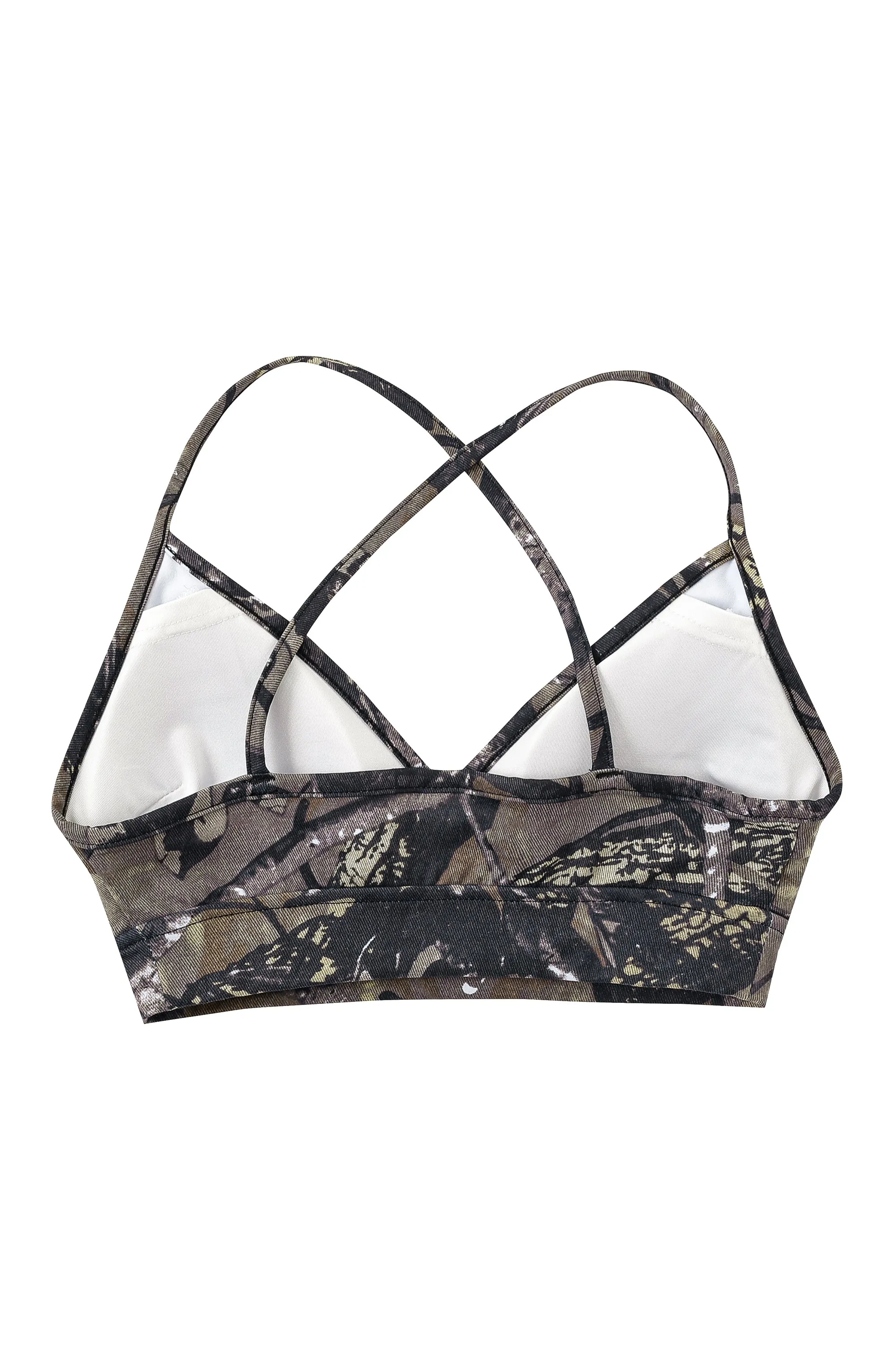 Nipple Piercing Forest Camo Crossback Yoga/Swim Bra