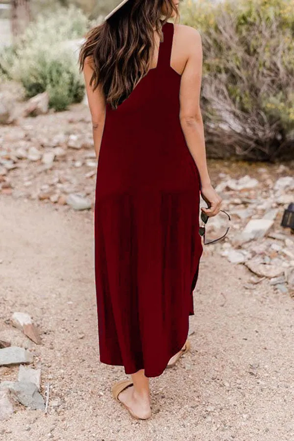 Off-Shoulder Casual Comfort Halter Neck Long Pocket Dress