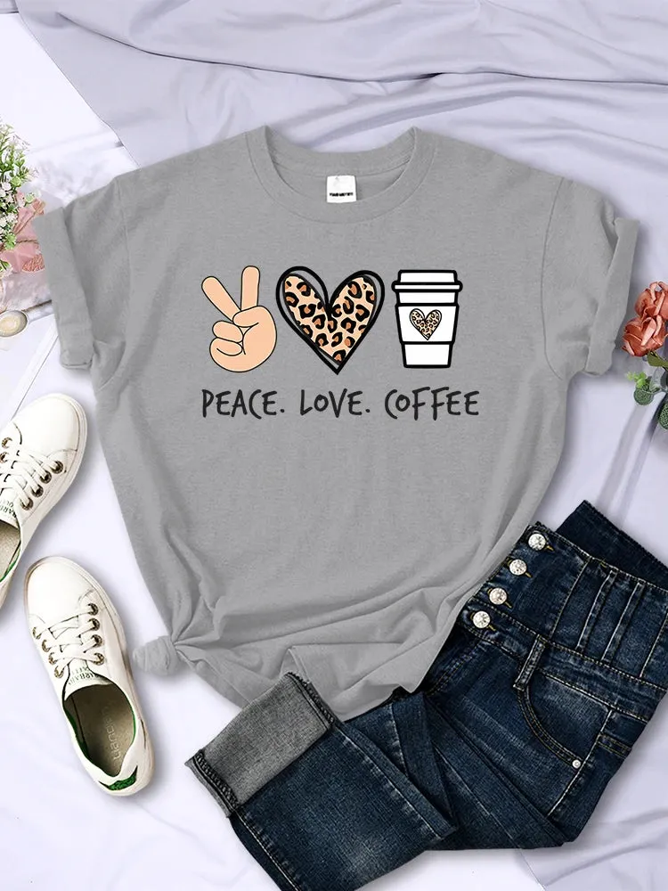 Peace Love Coffee Prints Women Tshirts Cotton High Quality T-Shirts Brand Breathable Tees Shirts Street O-Neck Tshirt For Women