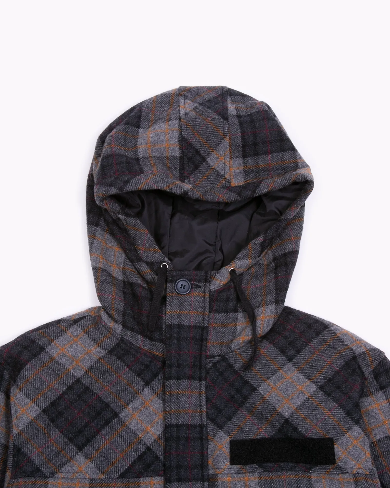 Plaid Wool Hooded Jacket - Charcoal Plaid