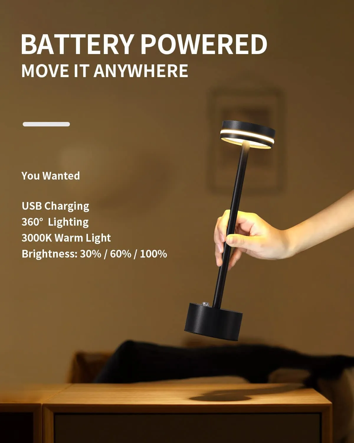 Portable Table Lamp Battery Powered LED Lamp Cordless Table Lights