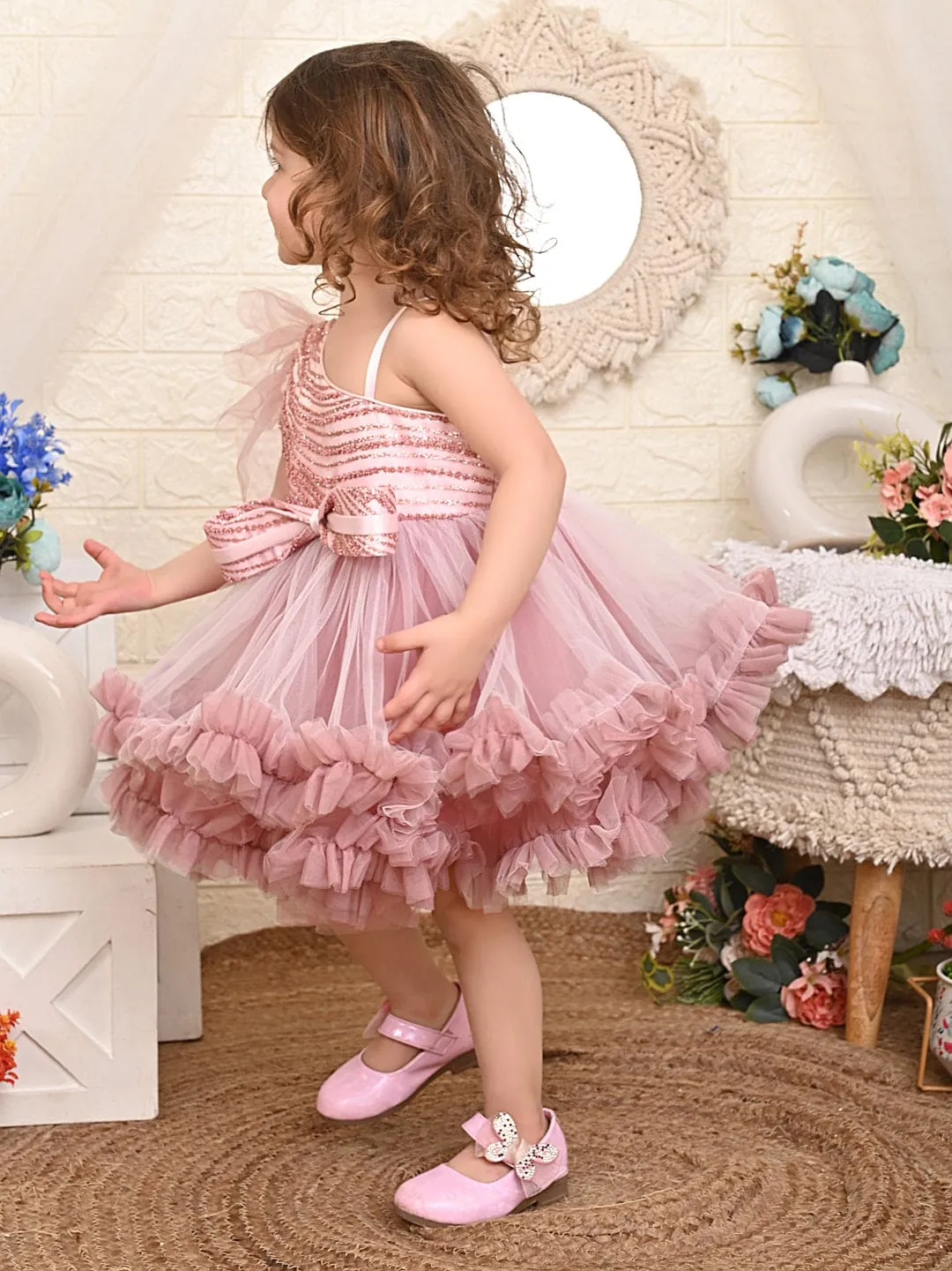 Pre Order: Pink One Shoulder Ruffled Dress