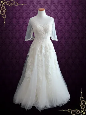 Ready to Wear Vintage Lace Tulle Wedding Dress with Half Sleeves SOPHIA