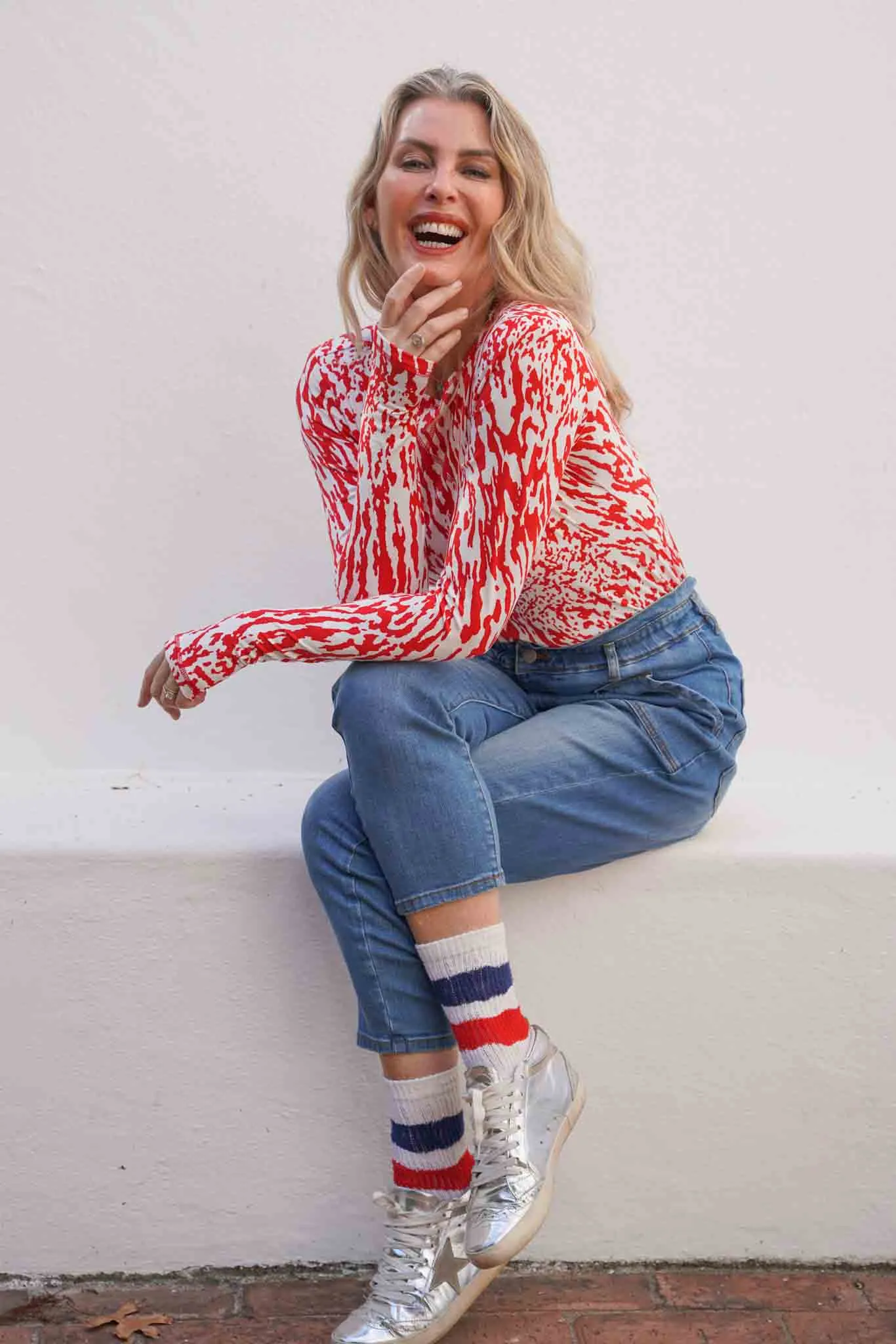 Red & Cream Long Sleeve Tee